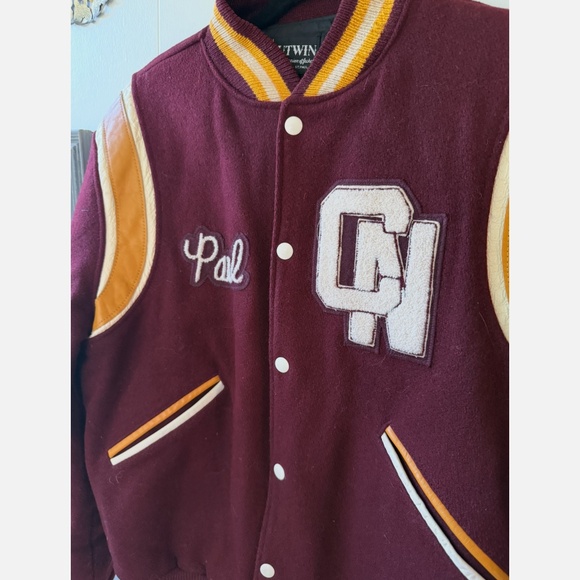 VTG 1985 Burgundy Gold Wool Leather Butwin Letterman Jacket Mens size M/L Paul - Picture 2 of 5